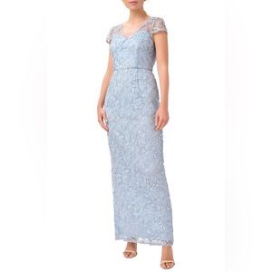 Adrianna Papell Embroidered Column Gown Light Blue 10